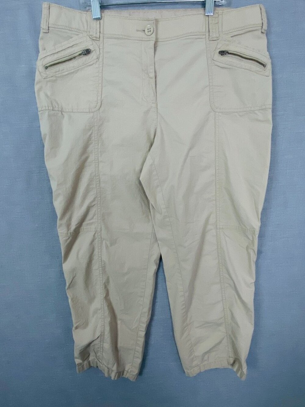 Chico's Khaki Ankle Pants Womens 2.5 / Large Sewn Crease Zipper Pockets